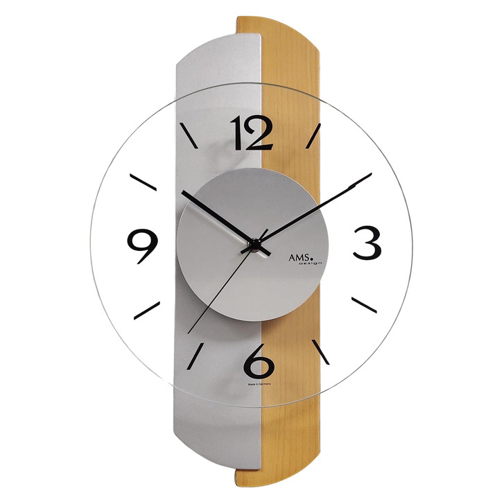 Wanduhr Holzgehäuse Buche/Silber - UG100659