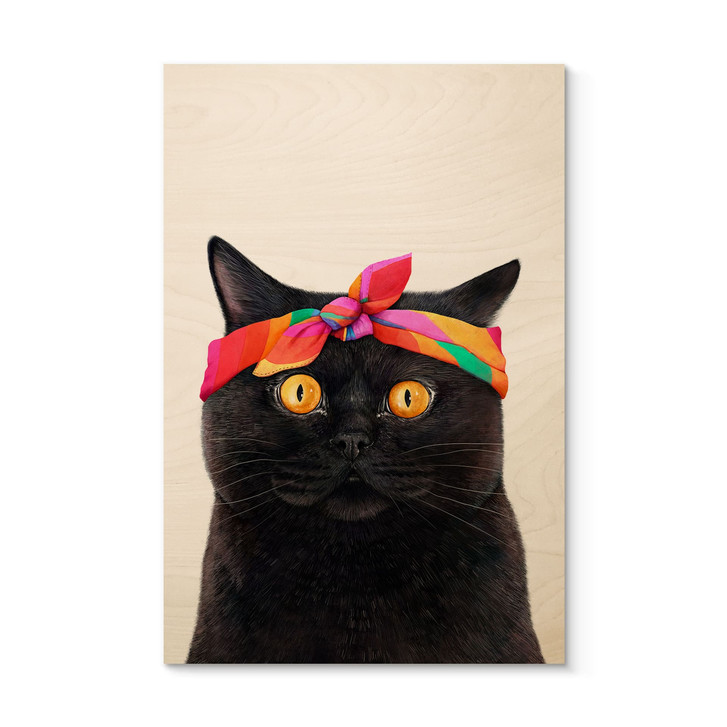 Holzbild Schwarze Katze mit Bandana - Korenkova - WA517328