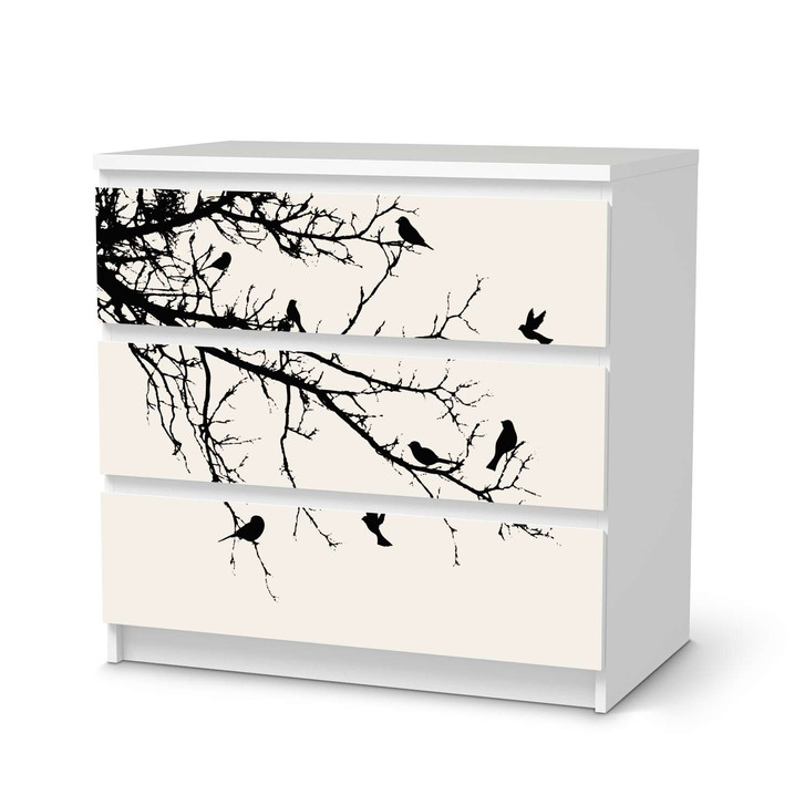 Klebefolie IKEA Malm Kommode 3 Schubladen - Tree and Birds 1 - CR109891