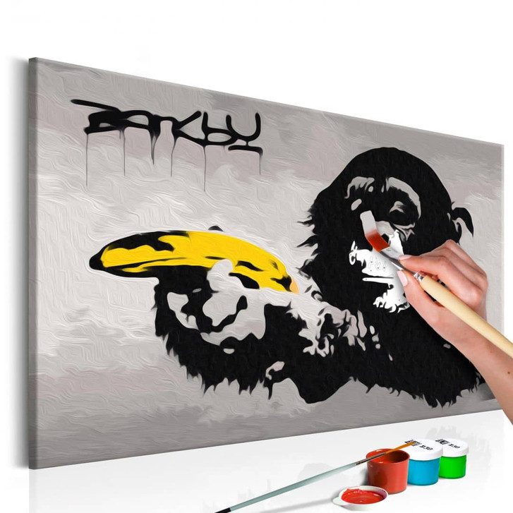 Malen nach Zahlen Leinwandbild - Affe mit Banane (Banksy) - 50 x 40 cm - mit Keilrahmen - bespannt - WA437725