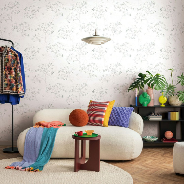 Vliestapete Blätter Floral Natur matt in Weiss Grün - WA497718