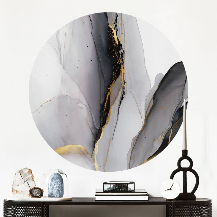 Wandtattoo Abstrakte Komposition in Gold und Grau - Shelest - Rund - WA460552