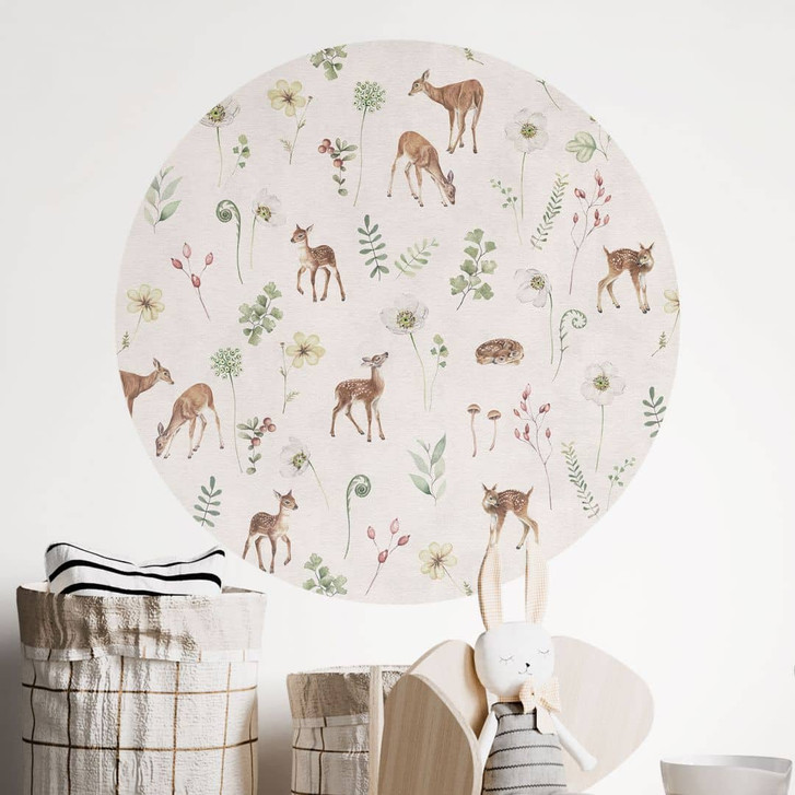 Wandtattoo Kleine Rehe zwischen Blumen - Kikki Belle - Rund - WA433794