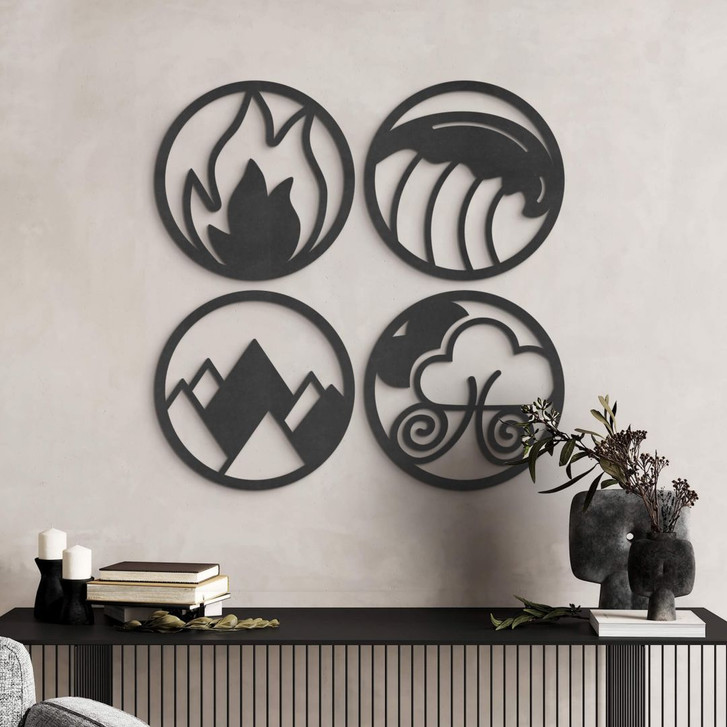 MDF-Holzdeko Vier Elemente - Feuer Wasser Erde Luft - Rund (4-teilig) - WA405643