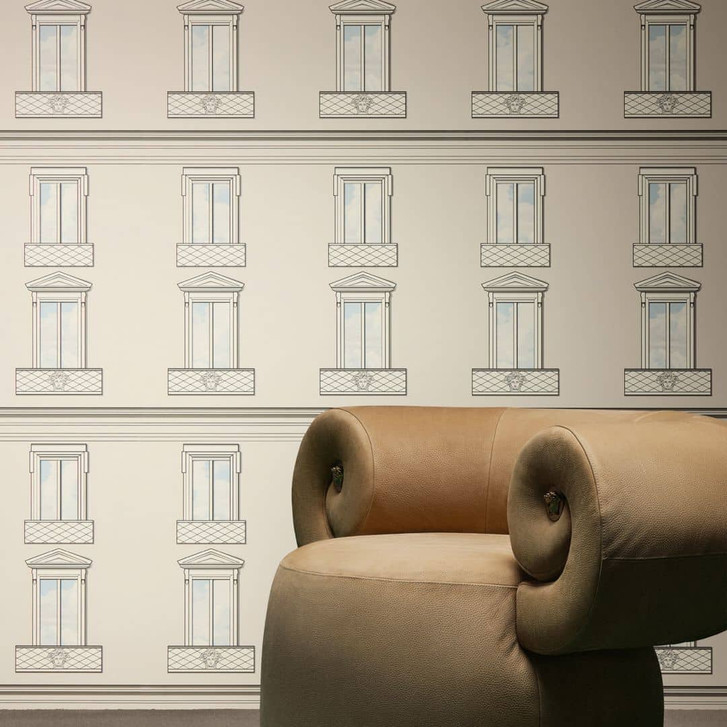 Versace Vliestapete Palazzo No 12 Fenster Fassade Beige Grau Neo Klassik - WA506898
