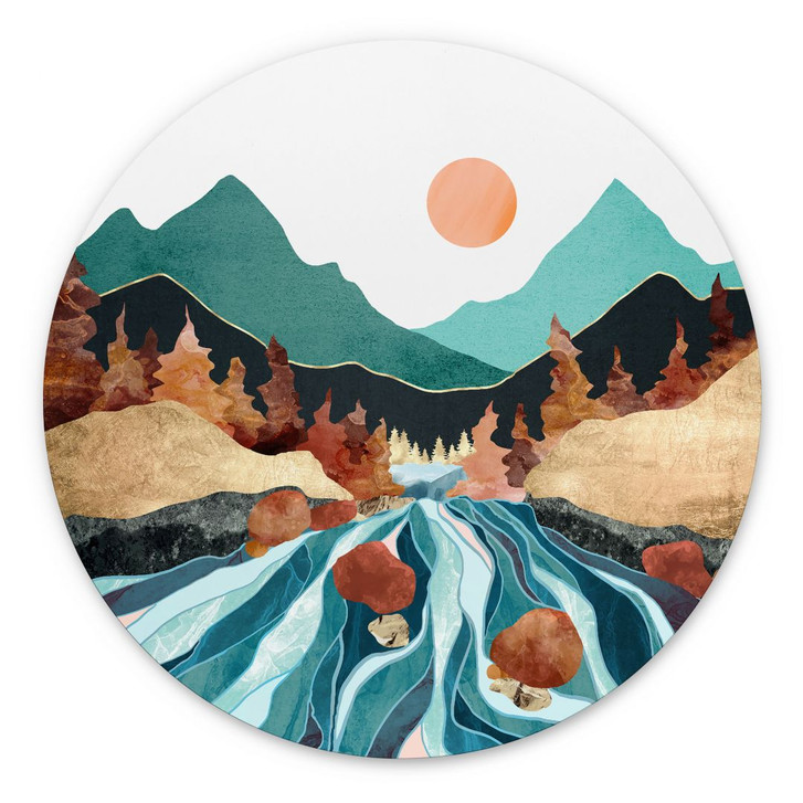 Wandbild Berg Land Fluss - SpaceFrog Designs - Rund - Alu-Dibond - WA422705