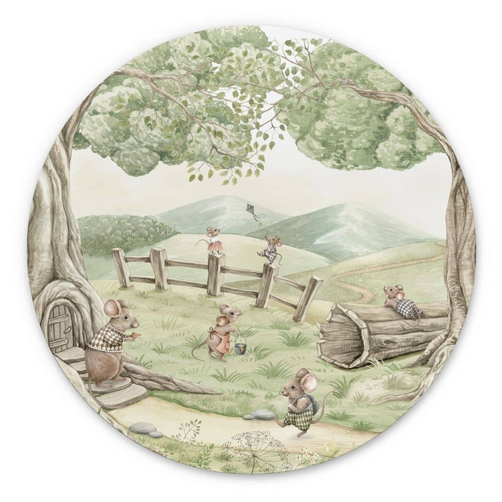Wandbild Familie Maus im Wald - Kikki Belle - Rund - Alu-Dibond - WA422560