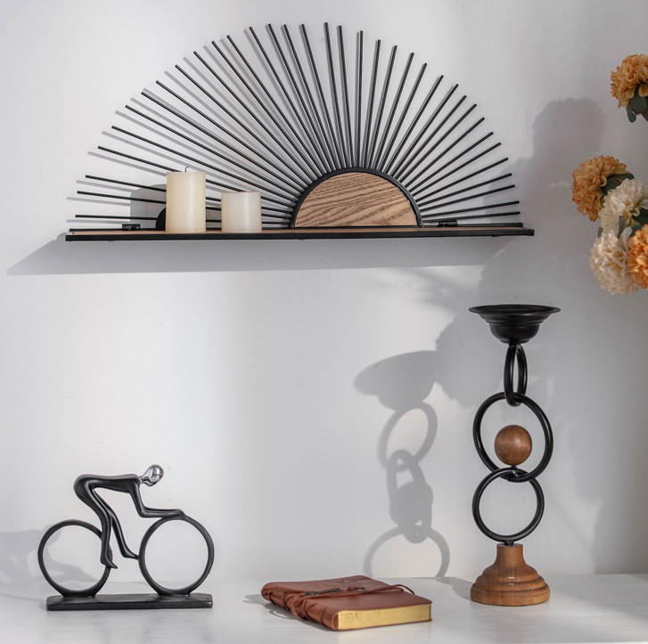 Wandregal Hängeregal Sonnenaufgang - Aus Holz und Metall - 58 x 28 x 9 cm - WA419775