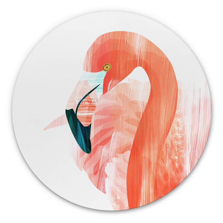 Alu-Dibond Goed Blauw - Pink Flamingo - Rund - WA344765
