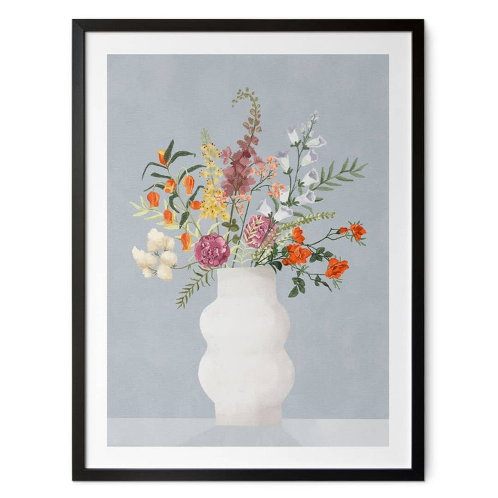 Blumen Poster Zarter Blumenstrauss auf Pastellblau - Goed Blauw - WA498679
