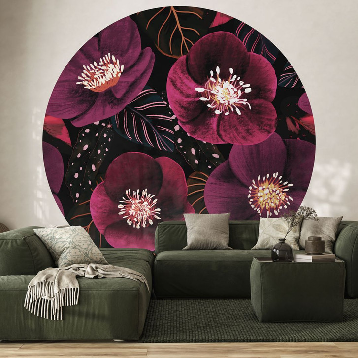 Fototapete Florale Blütenpracht in Purpurtönen - Anis Illustration - Rund - Selbstklebend/Vlies - WA468537