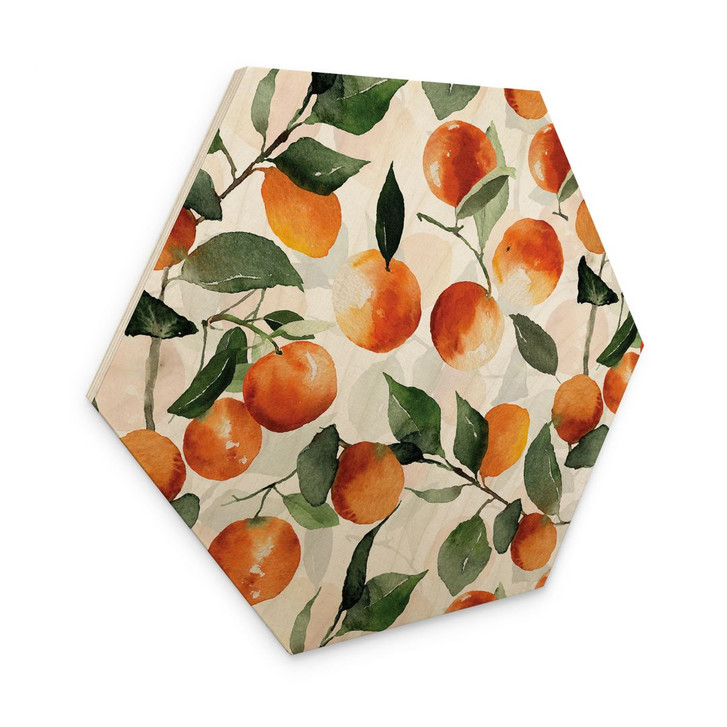 Hexagon Holzbild Fruchtige Mandarinen - UN Designs - WA401137