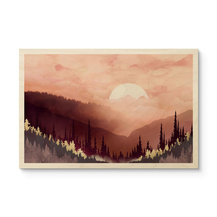 Holzbild Rosa Sonnenuntergang über dem Wald - SpaceFrog Designs - WA425716