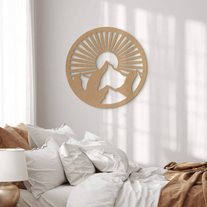 Holzdeko Berglandschaft im Sonnenuntergang - MDF Natur Rund - WA355777