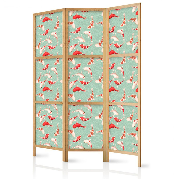 Japanischer Paravent, Raumteiler freistehend, Trennwand - Fish and Japanese Pattern - WA455183
