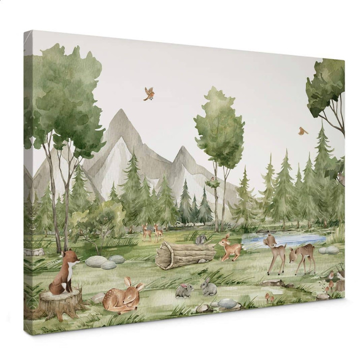 Kinderzimmer Leinwandbild Oliver Robins - Niedliche Tiere im Wald - WA403850