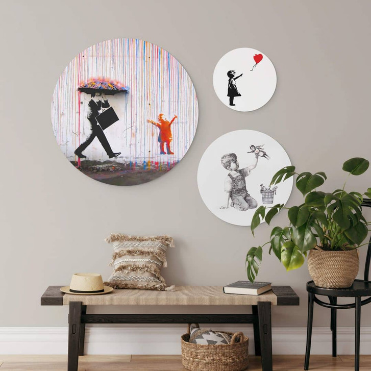Alu-Dibond Bild Banksy - Streetart Set - Rund (3-teilig) - WA344711