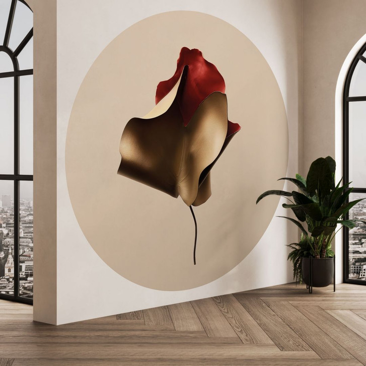 Fototapete Elegantes Blatt in Gold und Rot - Alma - Rund - Selbstklebend/Vlies - WA493840