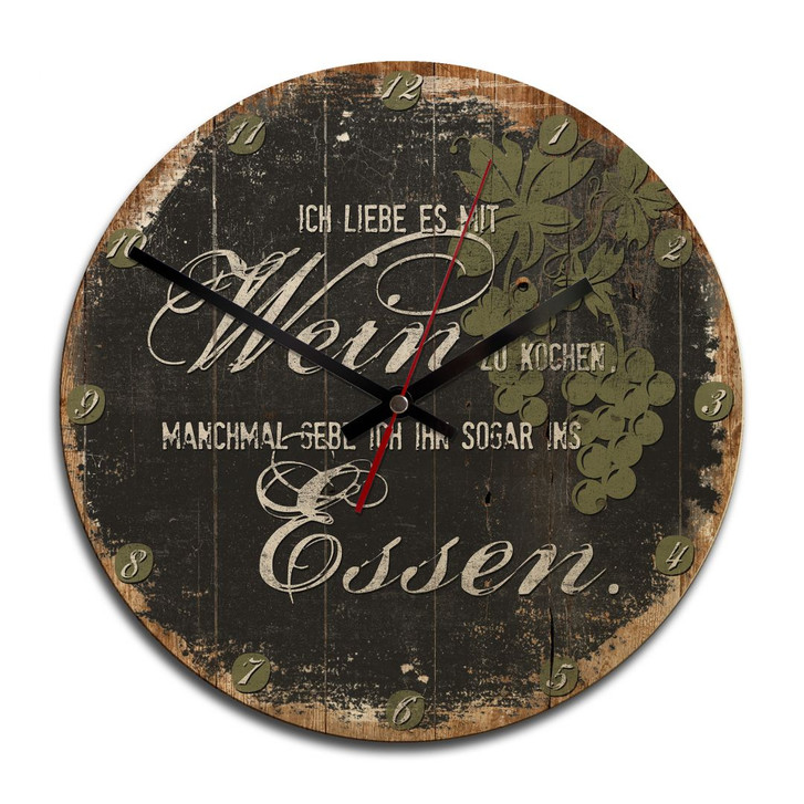 Holz-Wanduhr - Ich liebe es mit Wein zu kochen - WA233455