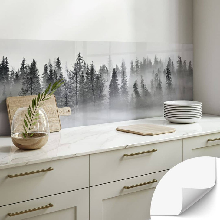 Selbstklebende Küchenrückwand Nebelwald in Schwarz-Weiss - Xu - WA410474