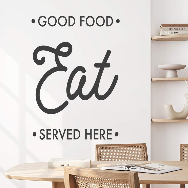 Spruch Wandtattoo für die Küche - Good food, eat, served here - WA392167