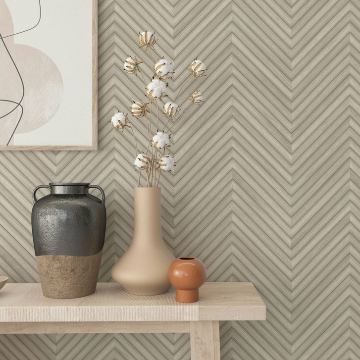 Vliestapete mit Fischgratmuster und Holzoptik beige Holzoptik - WA450393