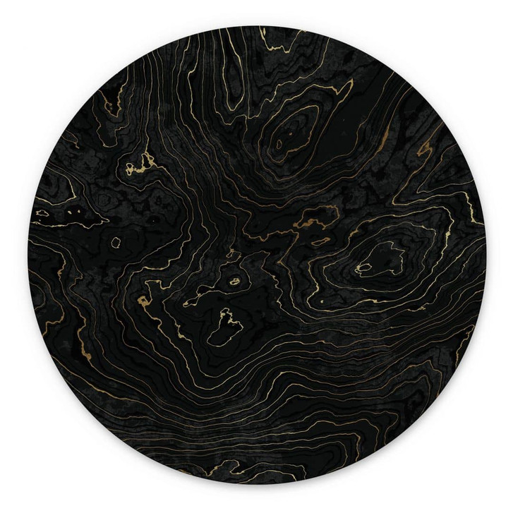 Wandbild Abstrakte Linien Schwarz-gold - Amini - Alu-Dibond Rund - WA491560