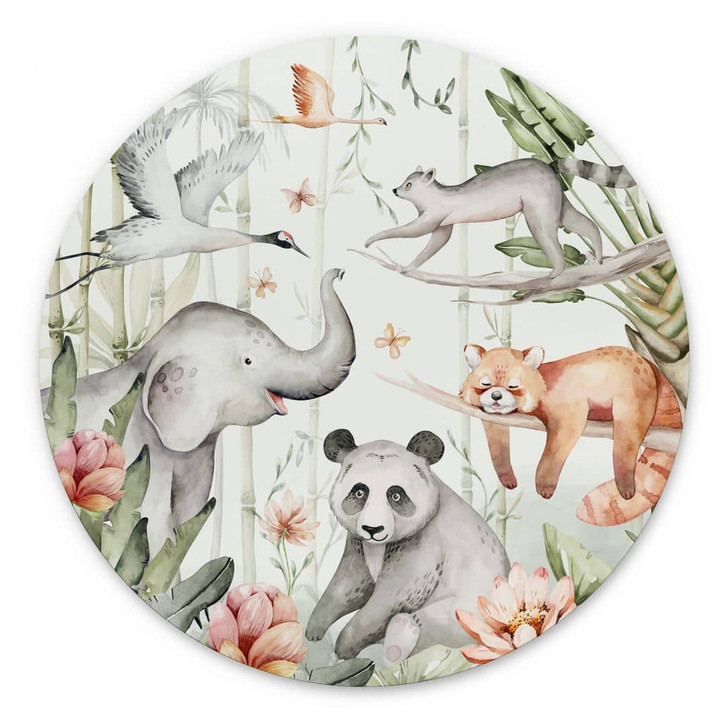 Wandbild Asiatische Tiere im Bambuswald - Kvilis - Alu-Dibond - Rund - WA422926