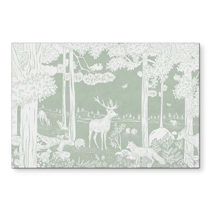 Wandbild Waldidylle in Grün - Oase für Wildtiere - Kikki Belle - Alu-Dibond - WA436870