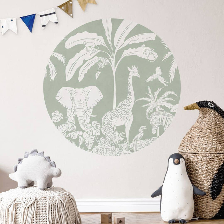 Wandtattoo Dschungeltiere in tropischem Grün - Kikki Belle - Rund - WA448415