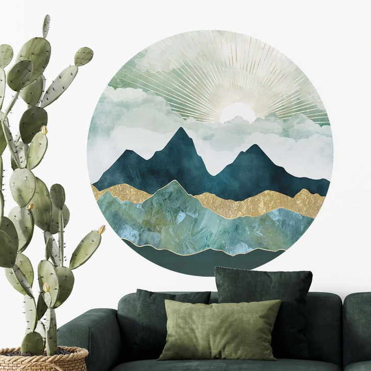 Wandtattoo Sonnige Landschaft in Blau und Gold - SpaceFrog Designs - Rund - WA430029