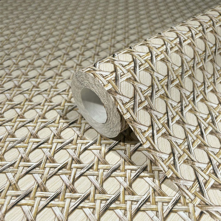 Vliestapete in Holzoptik und Flechtoptik beige Holzoptik - WA508427