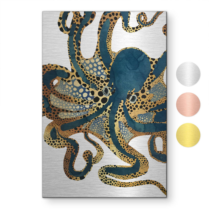 Alu-Dibond gebürstet mit Goldeffekt - Goldener Oktopus - SpaceFrog Designs - WA518080