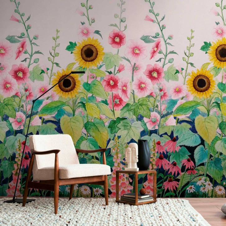 Blumen-Tapete Bunt mit Sonnenblumen - Vliestapete für Schlafzimmer & Wohnzimmer - WA418389