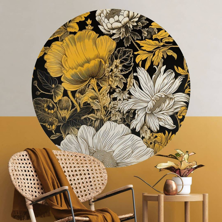 Blumen Wandtattoo - Blütenpracht in Ocker Rund - Jaszke - WA412707