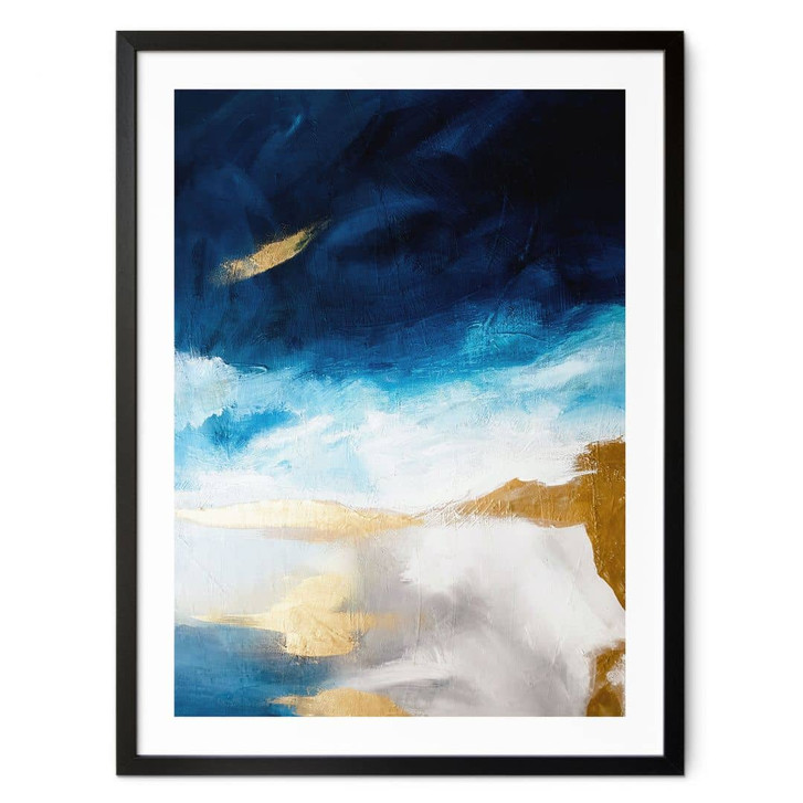Poster Abstrakt - Pinselstriche Blau und Gold - Haniff - WA407187