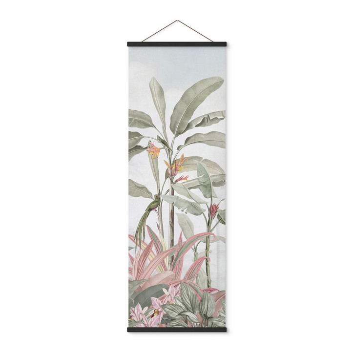 Stoffbild Tropische Idylle mit Kolibri Blau - Bloomery Decor - Panorama - WA500269