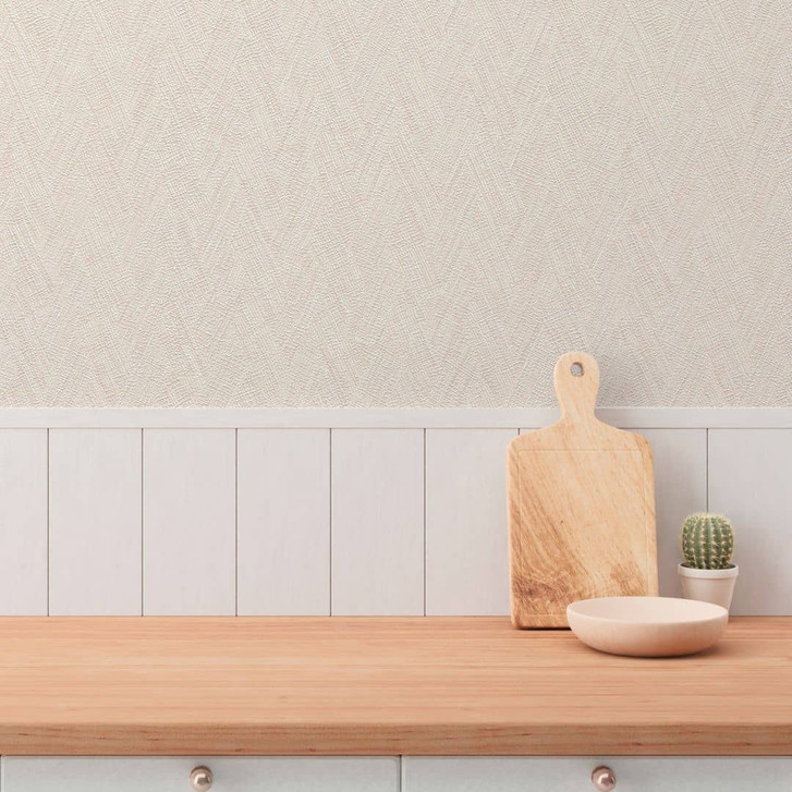 Strukturtapete Fischgrät Beige Creme – Vliestapete dezent textilartig modern - WA492642