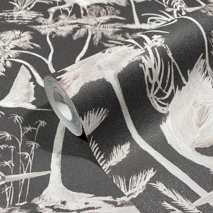 Vliestapete mit Schwänen und Pflanzen schwarz, grau Floral - WA450979