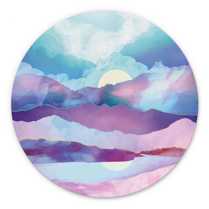 Wandbild Schillernde Berglandschaft - SpaceFrog Designs - Rund - Alu-Dibond - WA422783