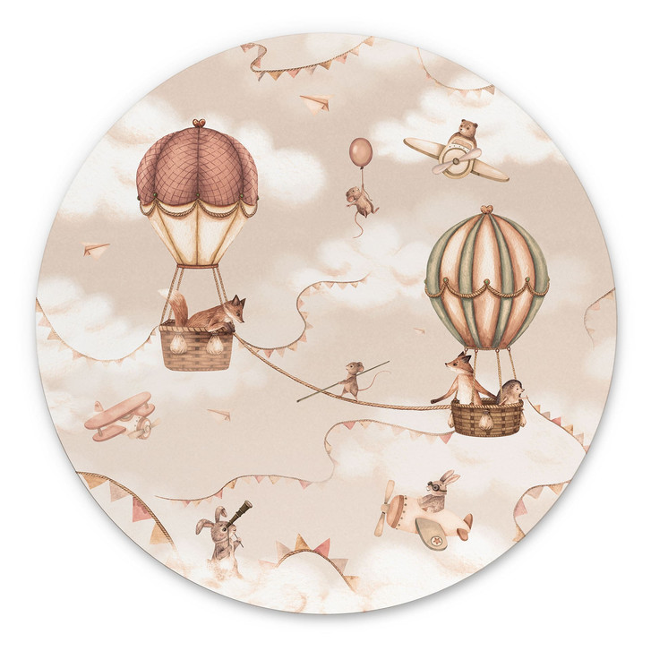 Wandbild Tierisches Abenteuer mit Heissluftballon - Oliver Robins - Alu-Dibond - Rund - WA512168