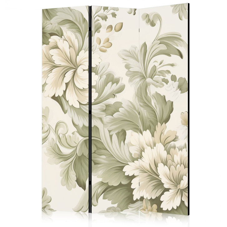 Paravent, Raumteiler freistehend, Trennwand - Retro Vintage Flowers in Soft Cream and Green Colors - WA442266