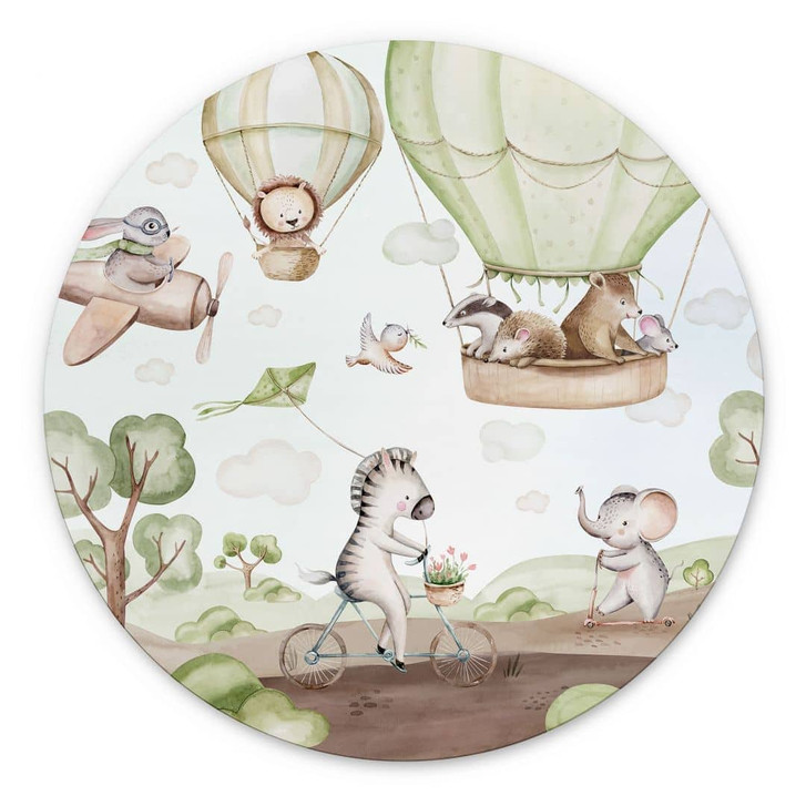 Wandbild Ballonfahrt der Tierfreunde - Kvilis - Alu-Dibond Rund - WA492254