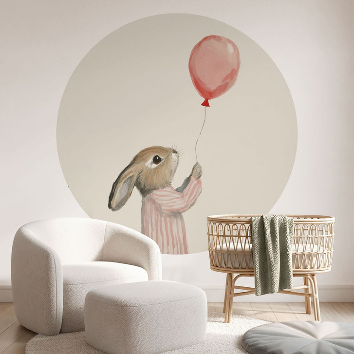 Fototapete Süsser Hase mit Luftballon - Treechild - Rund - Selbstklebend/Vlies - WA494872