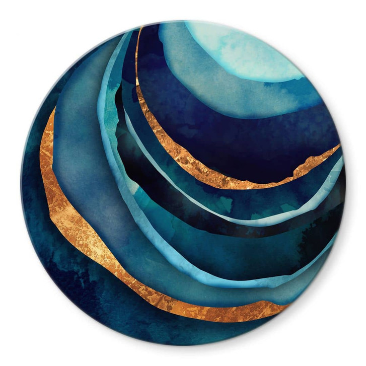 Glasbild SpaceFrog Designs - Blau und Gold - Rund - WA346006