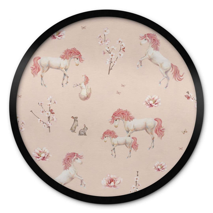 Poster Verzauberte Einhörner mit Kirschblüten - Kikki Belle - Rund - WA433444