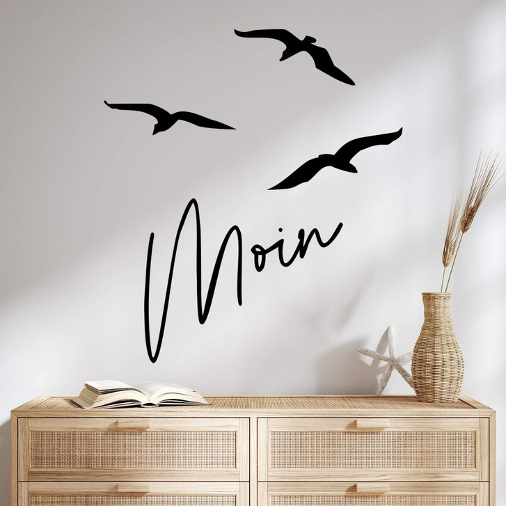 Spruch Wandtattoo Moin mit Möwen - WA392131