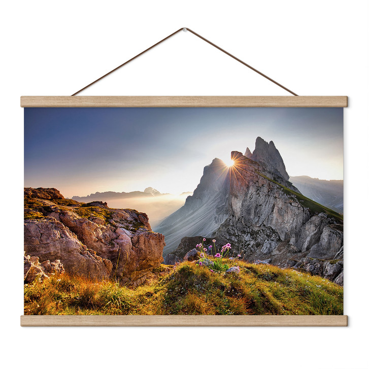 Stoffbild Sonnenaufgang über den Bergen in Südtirol - WA515615