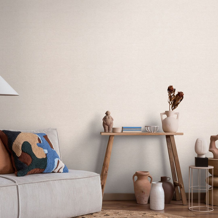 Tapete aus Vlies Uni Beige Sand mit feiner Leinenstruktur dezent modern und elegant - WA509723