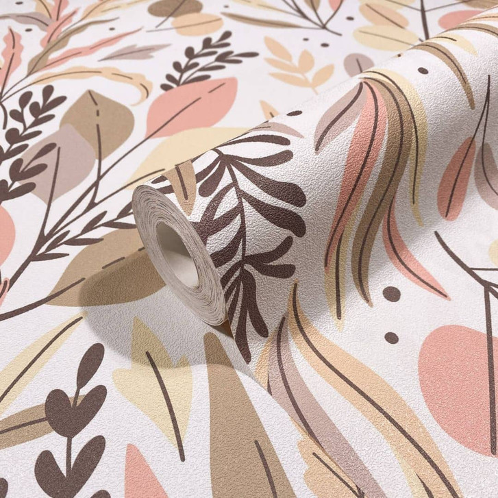 Vliestapete in abstraktem Blattmotiv weiss, beige Floral - WA450982